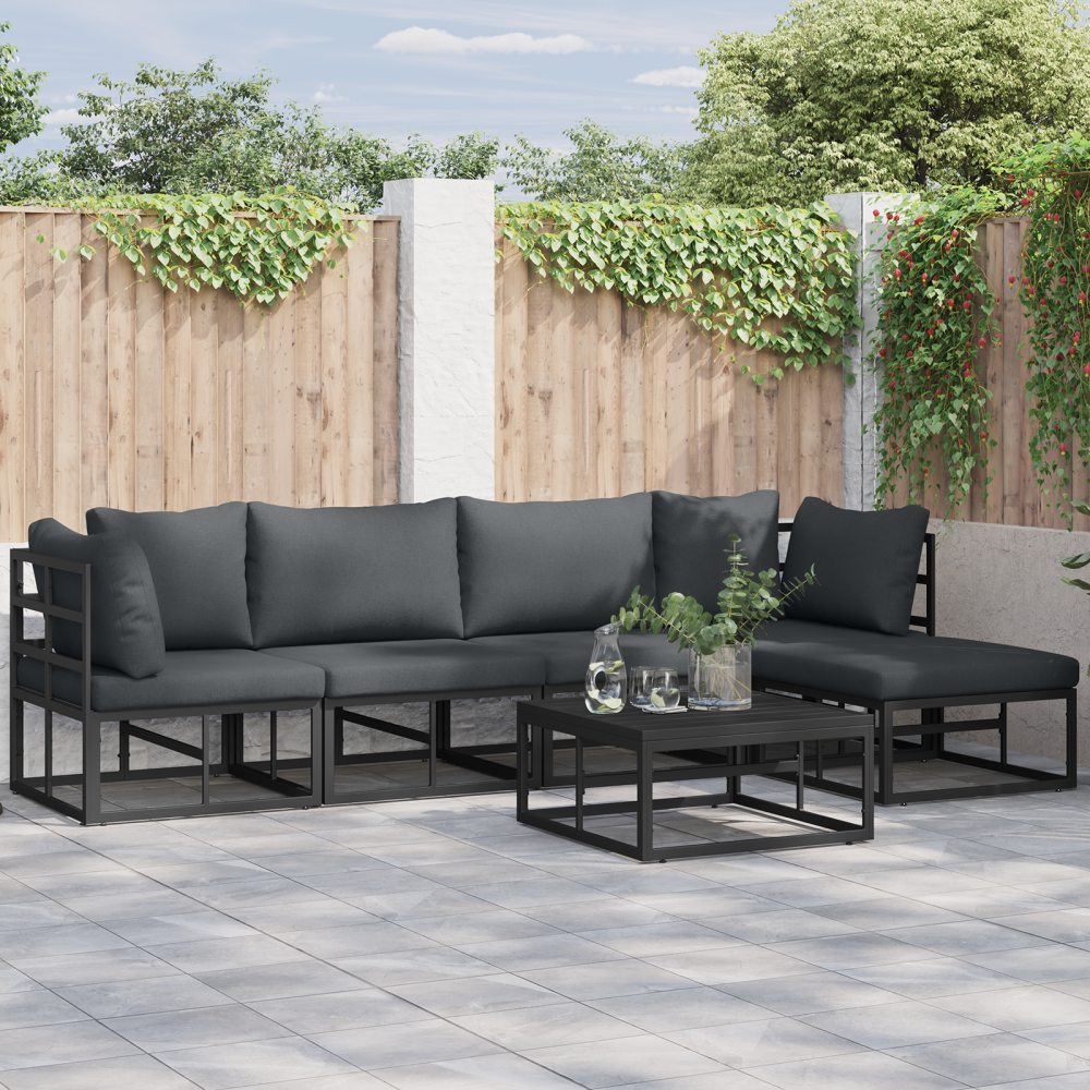 vidaXL Trädgårdsoffset 5 pcs Svart 283 x 141.5 x 71 cm Aluminium
