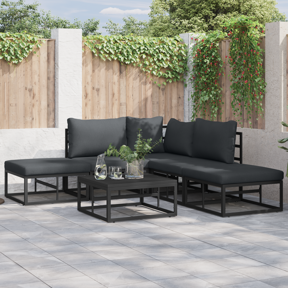 vidaXL Trädgårdsoffset med kudde med kudde 6 pcs Svart 70 x 70 x 32 cm Aluminium