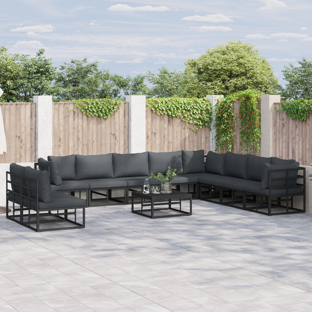 vidaXL Trädgårdsoffset 11 pcs Svart 70 x 70 x 32 cm Aluminium