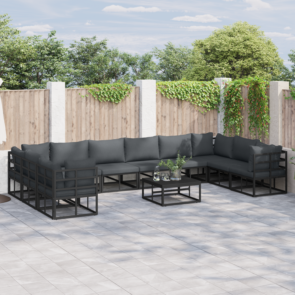vidaXL Trädgårdsoffset 10 pcs Svart 423 x 213 x 71 cm Aluminium