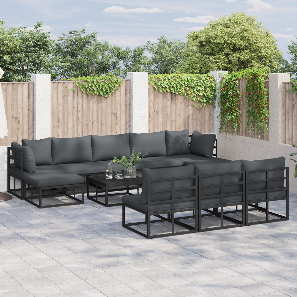 vidaXL Trädgårdsoffset 11 pcs Svart 70 x 70 x 32 cm Aluminium