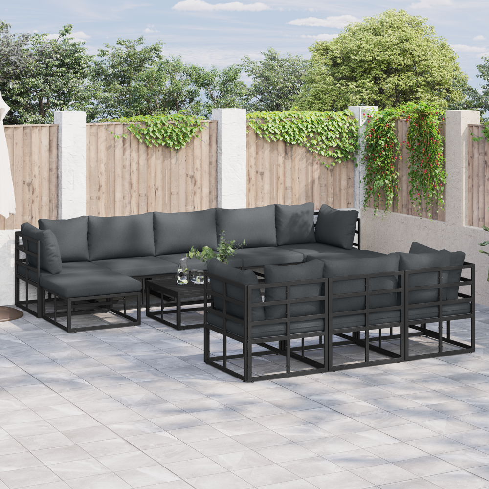 vidaXL Trädgårdsoffset 10 pcs Svart 353 x 141.5 x 71 cm Aluminium