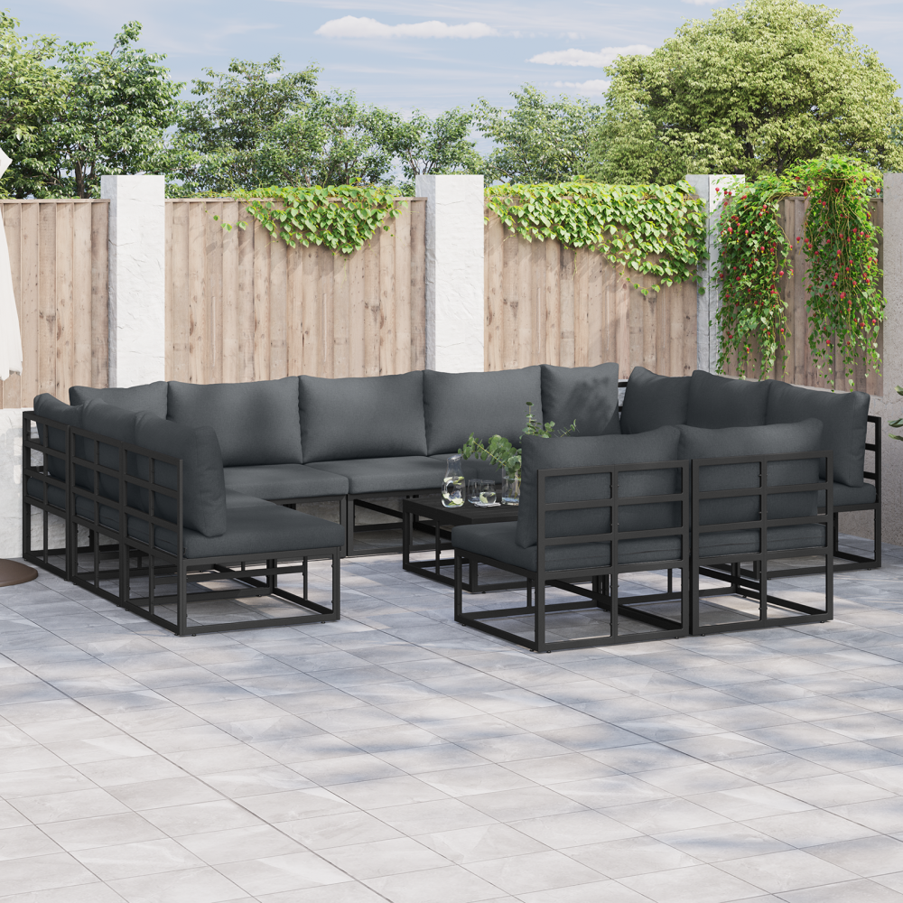 vidaXL Trädgårdsoffset 12 pcs Svart 70 x 70 x 32 cm Aluminium