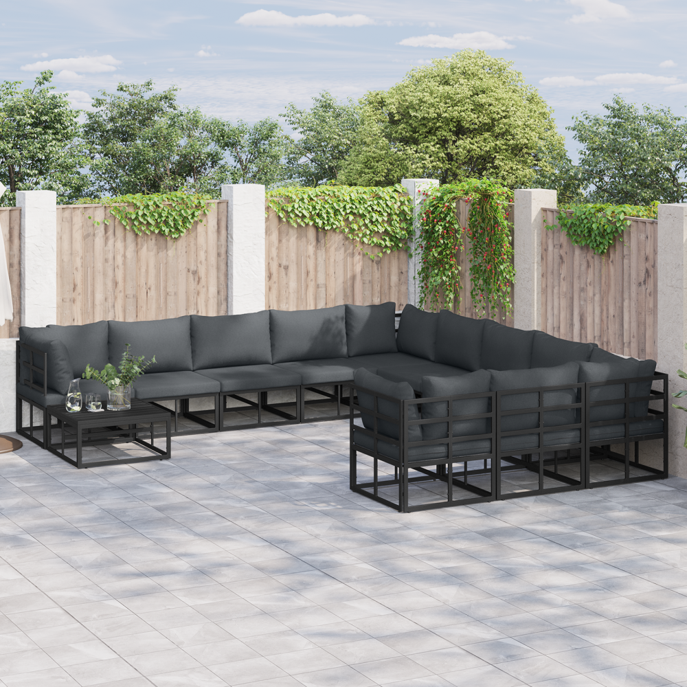 vidaXL Trädgårdsoffset 12 pcs Svart 70 x 70 x 32 cm Aluminium