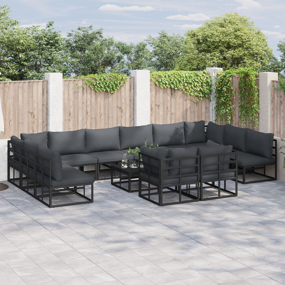 vidaXL Trädgårdsoffset 13 pcs Svart 70 x 70 x 32 cm Aluminium