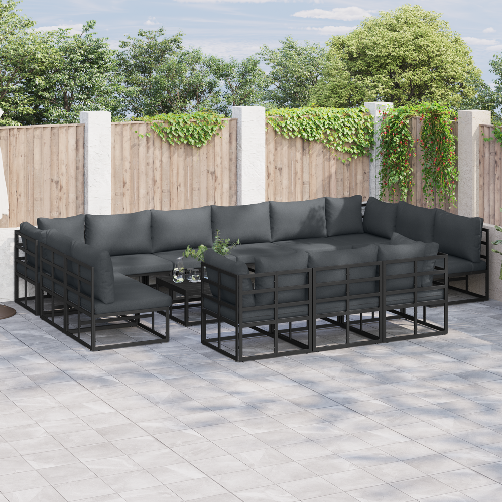 vidaXL Trädgårdsoffset 13 pcs Svart 423 x 211.5 x 71 cm Aluminium