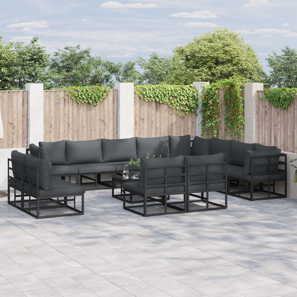 vidaXL Trädgårdsoffset 13 pcs Svart 70 x 70 x 32 cm Aluminium