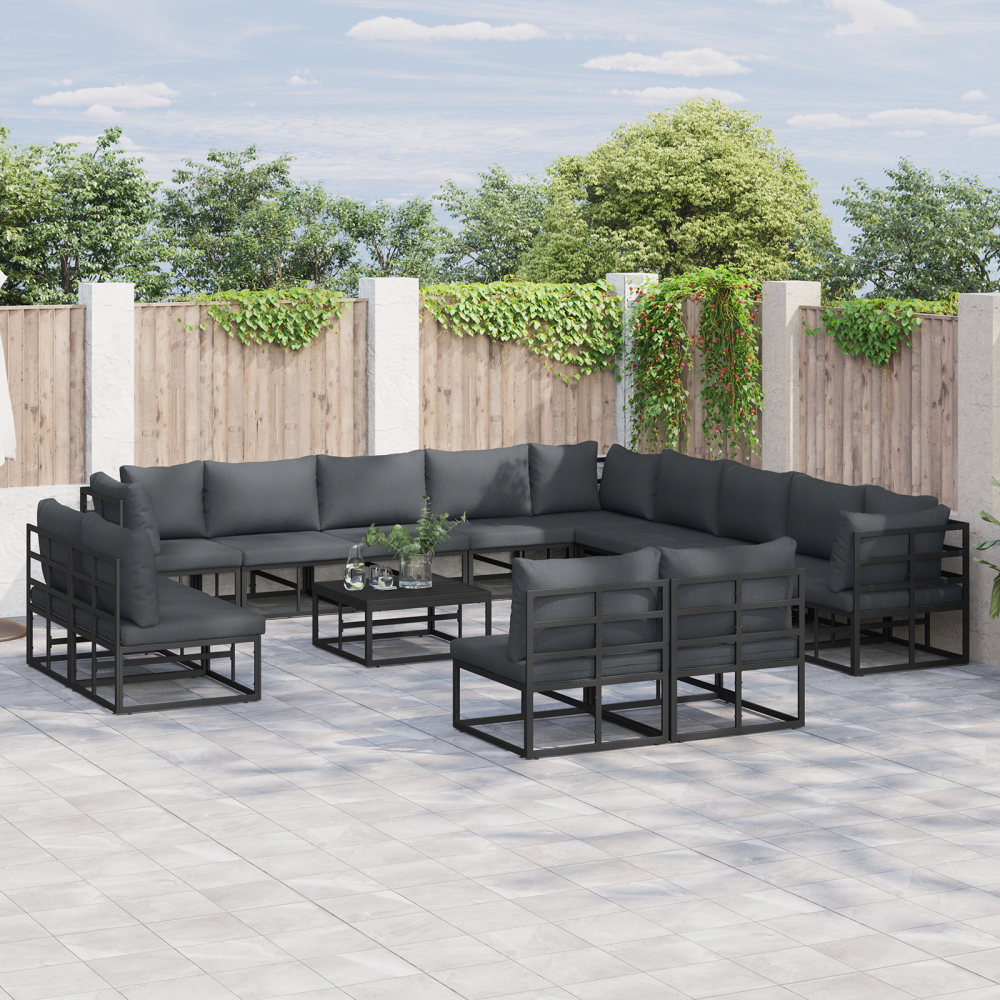 vidaXL Trädgårdsoffset 14 pcs Svart 70 x 70 x 32 cm Aluminium