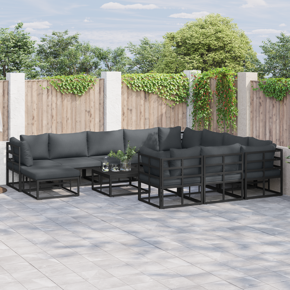 vidaXL Trädgårdsoffset 11 pcs Svart 71.5 x 71.5 x 71 cm Aluminium