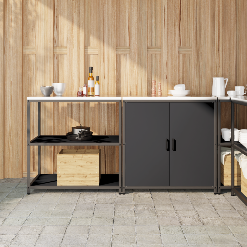 vidaXL Köksförvaringsset 2 pcs Svart 150 x 50 x 92 cm Kallvalsat stål