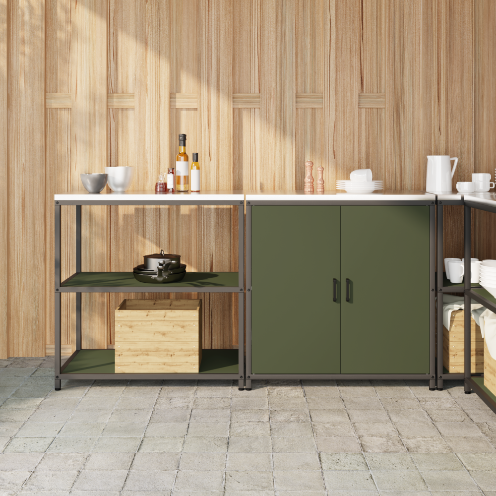 vidaXL Köksförvaringsset med hylla med lagring med dörr Justerbar 2 pcs Olivgrön 150 x 50 x 92 cm
