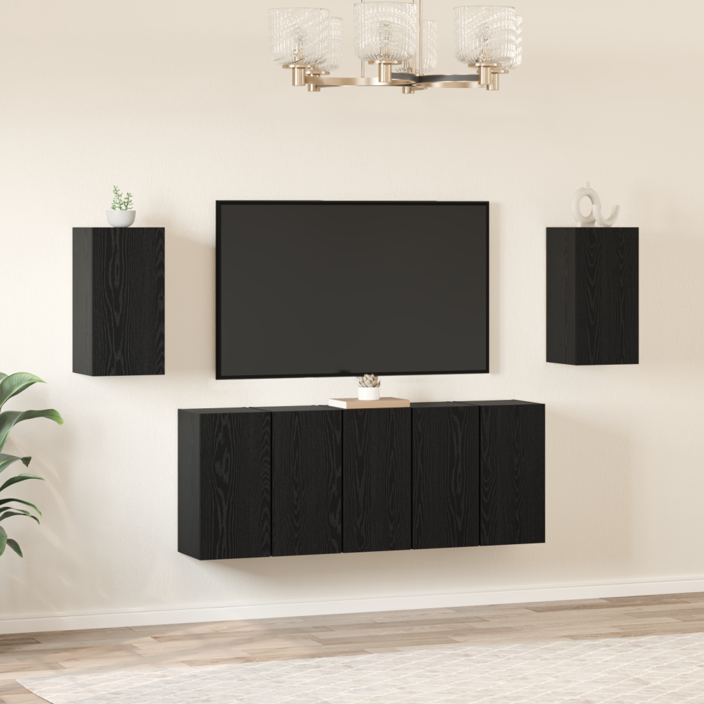 vidaXL TV-bänkset 7 pcs Svart ek 30.5 x 30 x 60 cm Konstruerat trä