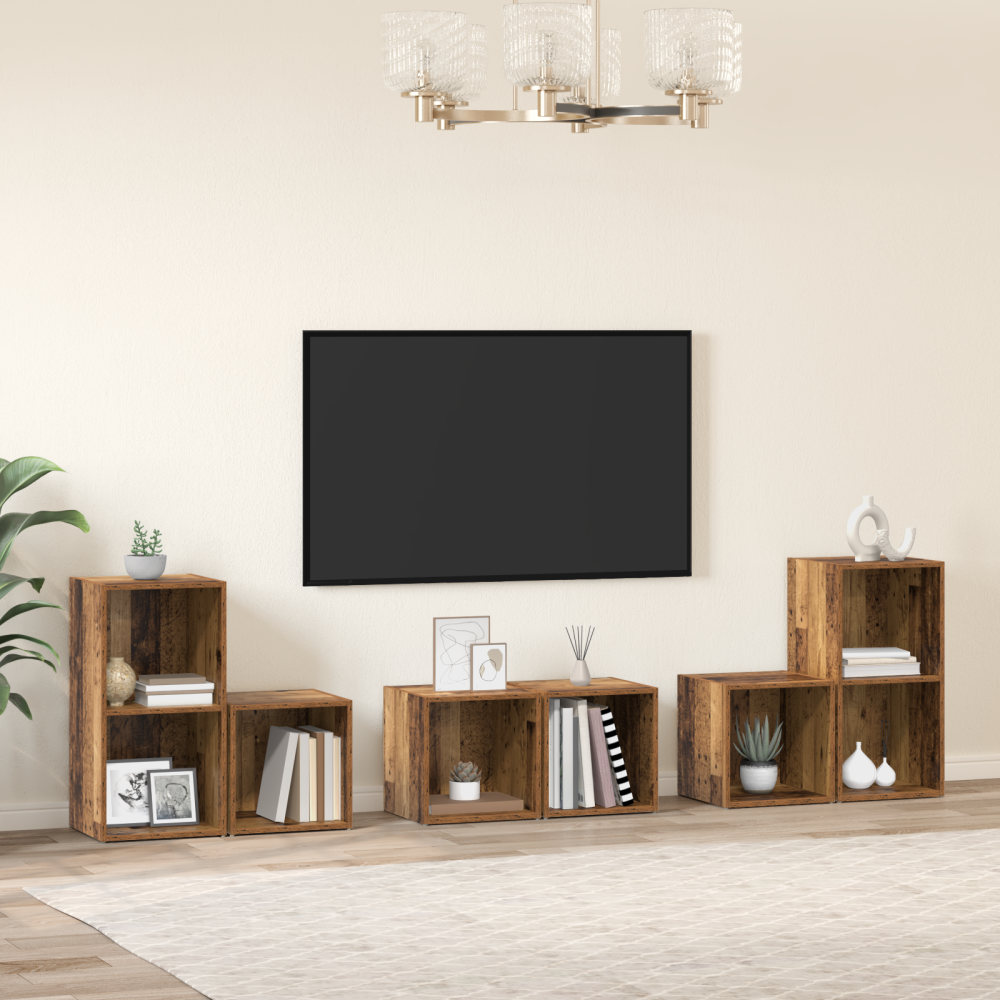 vidaXL TV-bänkset med hylla med lagring 6 pcs Gammalt trä Konstruerat trä
