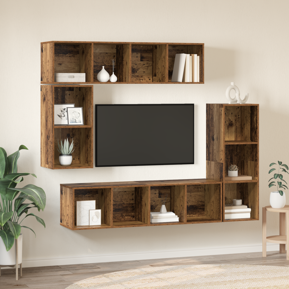 vidaXL TV-bänkset med lagring 4 pcs Gammalt trä Konstruerat trä