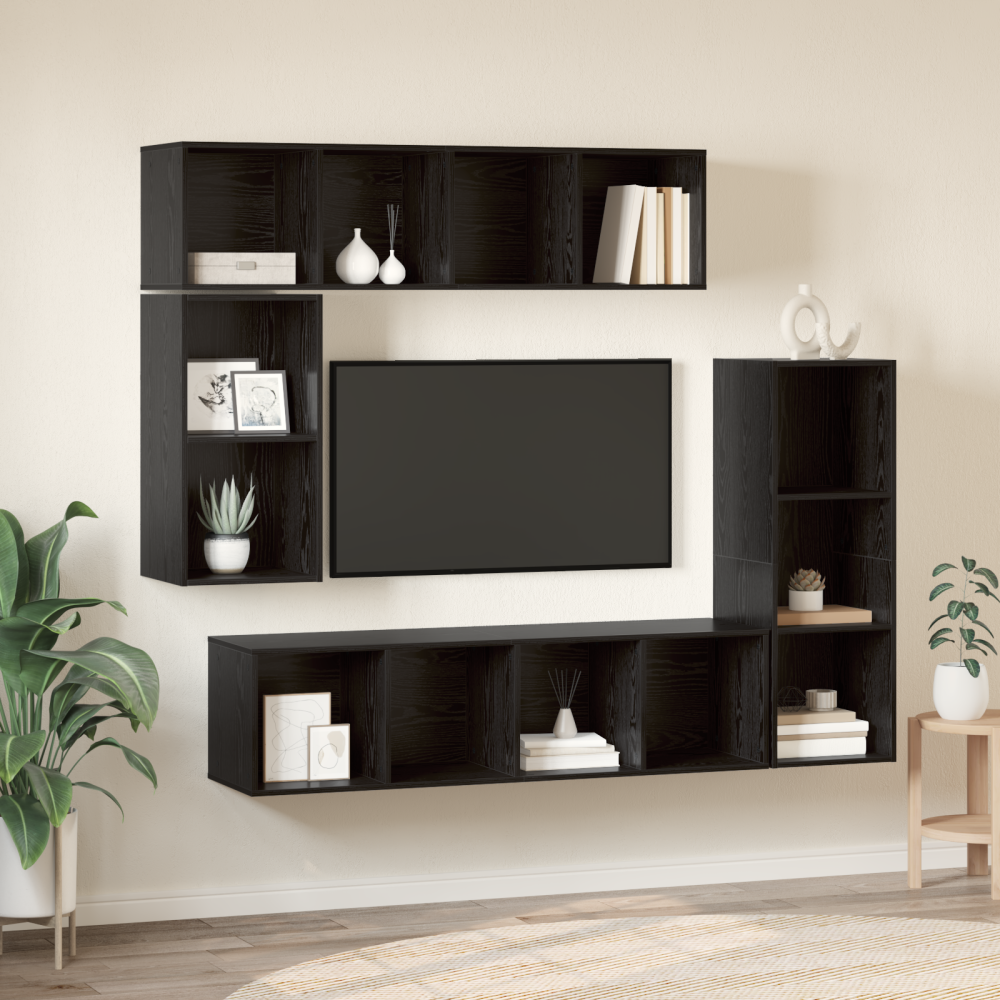 vidaXL TV-bänkset med lagring 4 pcs Svart ek Konstruerat trä
