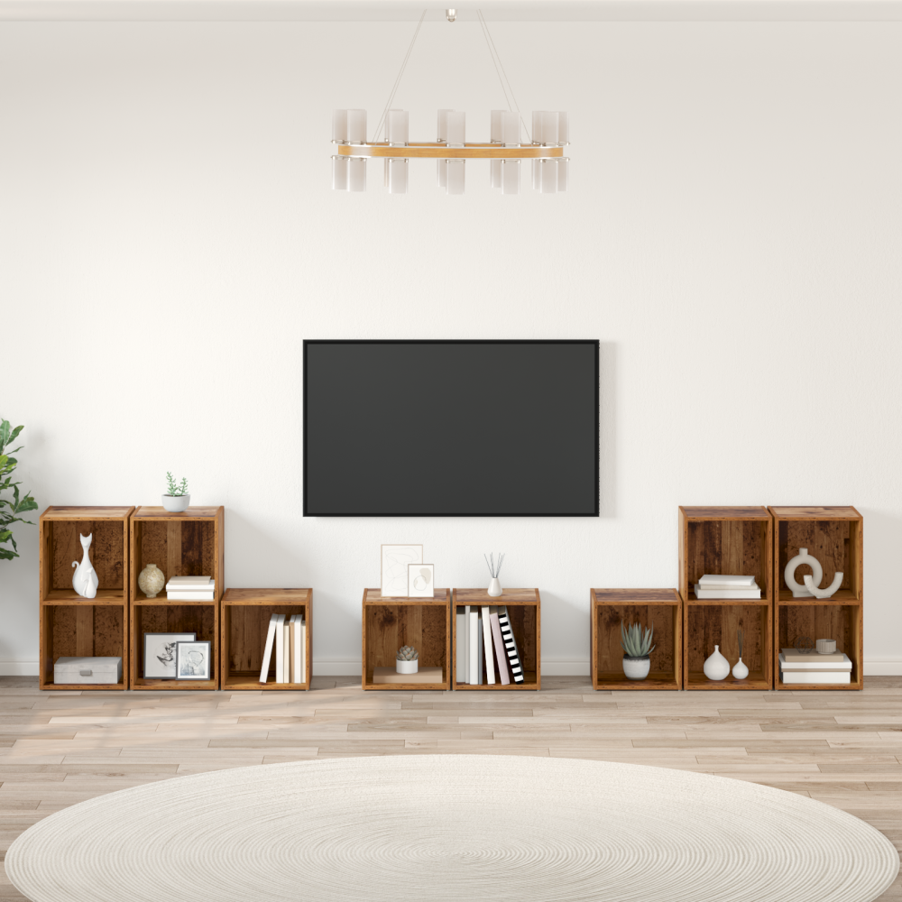 vidaXL TV-bänkset med hylla med lagring 8 pcs Gammalt trä Konstruerat trä