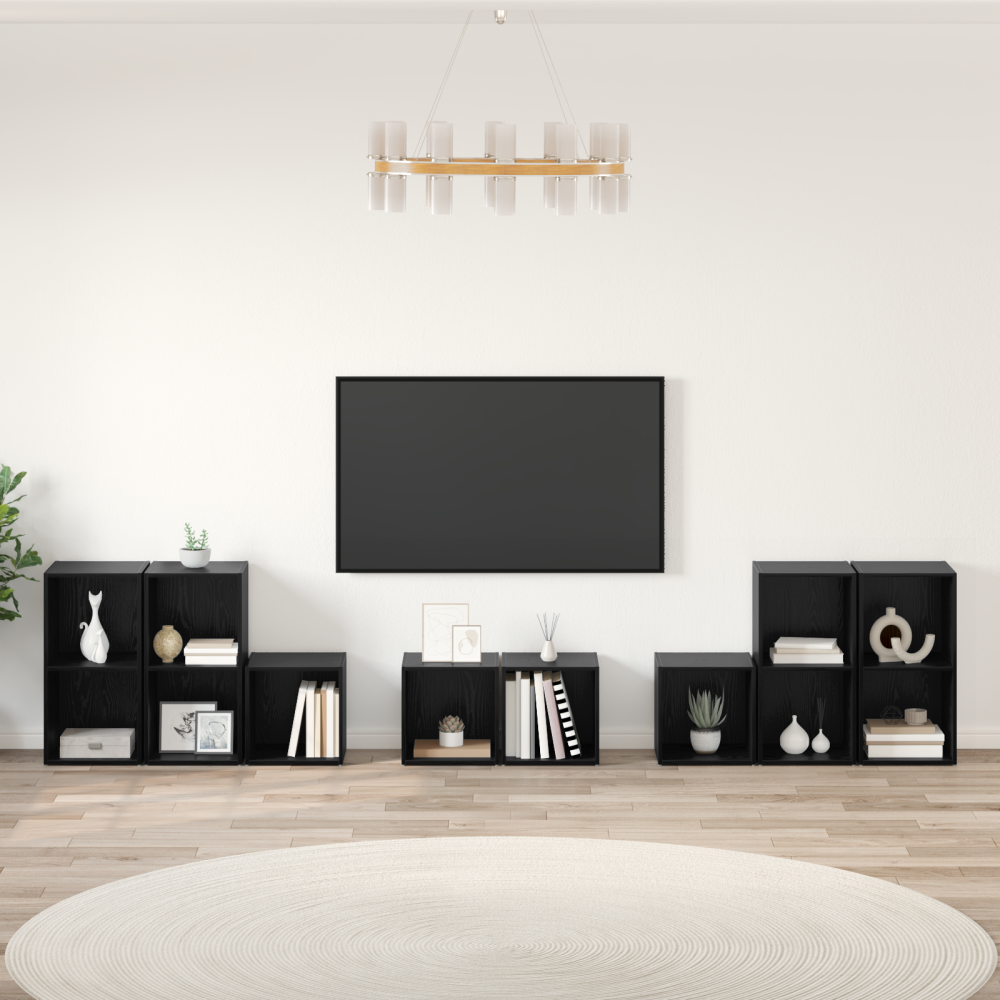 vidaXL TV-bänkset med hylla med lagring 8 pcs Svart Ek Konstruerat trä