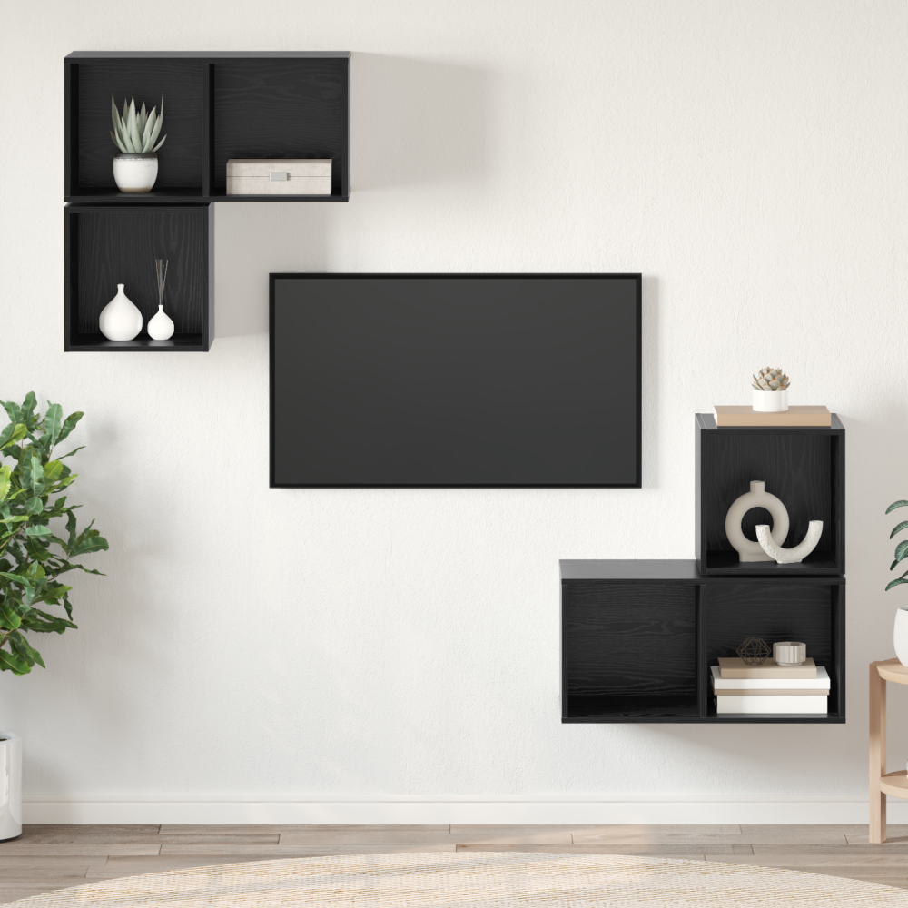 vidaXL TV-bänkset 4 pcs Svart ek 37 x 37 x 72 cm Konstruerat trä