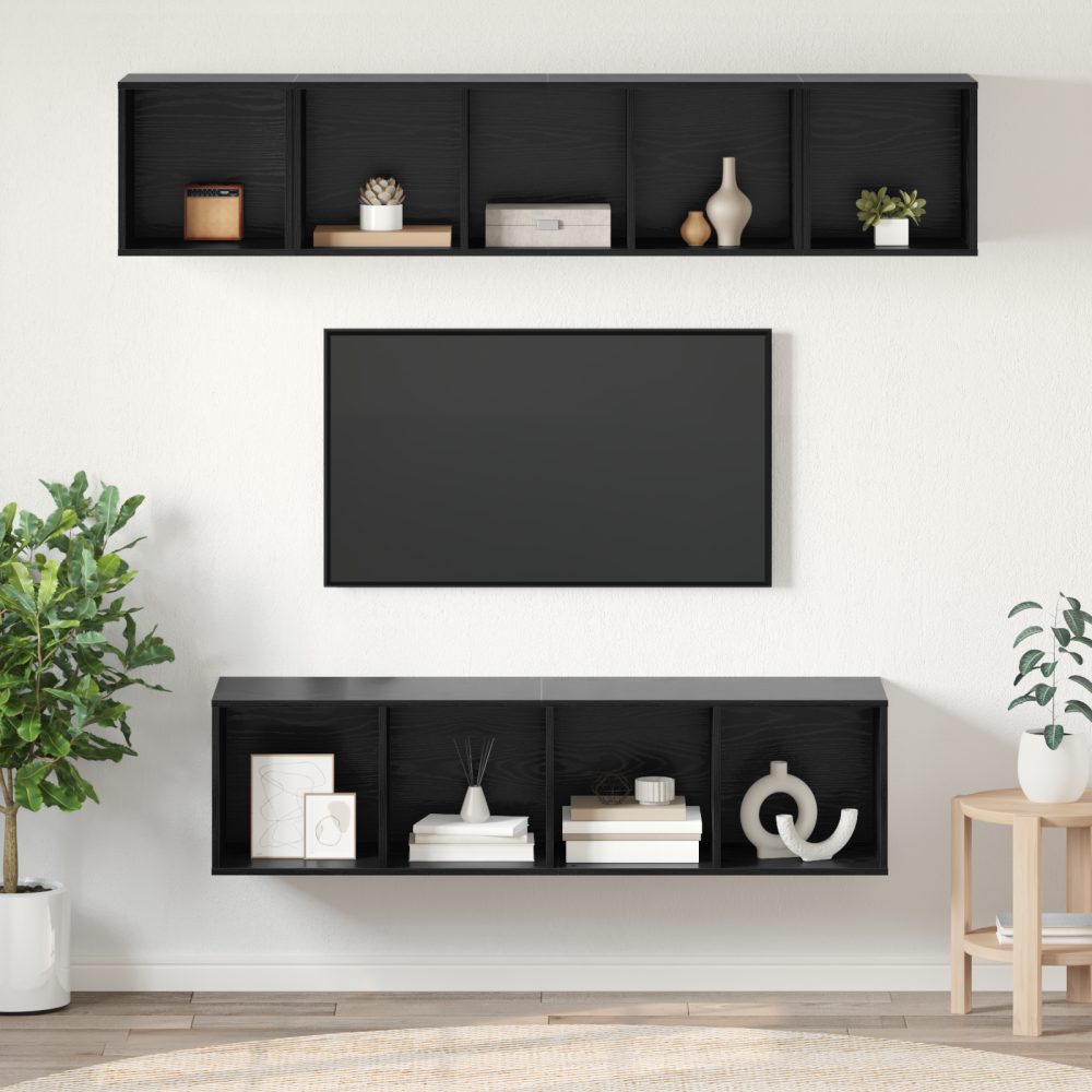 vidaXL TV-bänkset 4 pcs Svart ek 37 x 37 x 142.5 cm Konstruerat trä