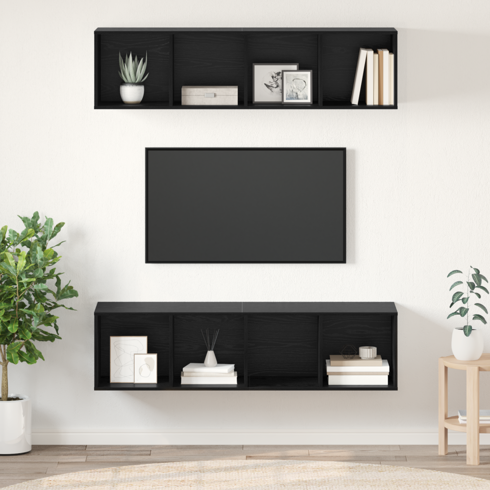 vidaXL TV-bänkset 2 pcs Svart ek 37 x 37 x 142.5 cm Konstruerat trä