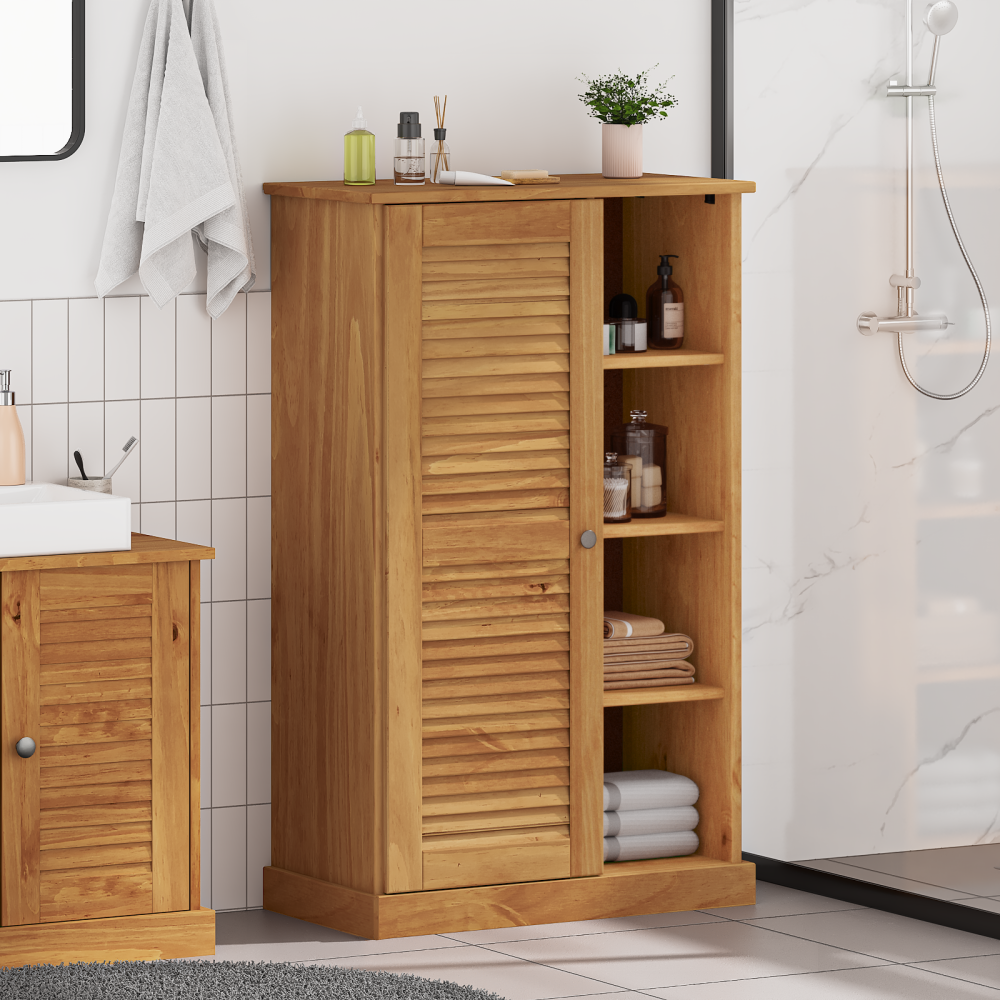 vidaXL Badrumsskåp honungsbrun 68 x 34 x 110 cm Massiv furu