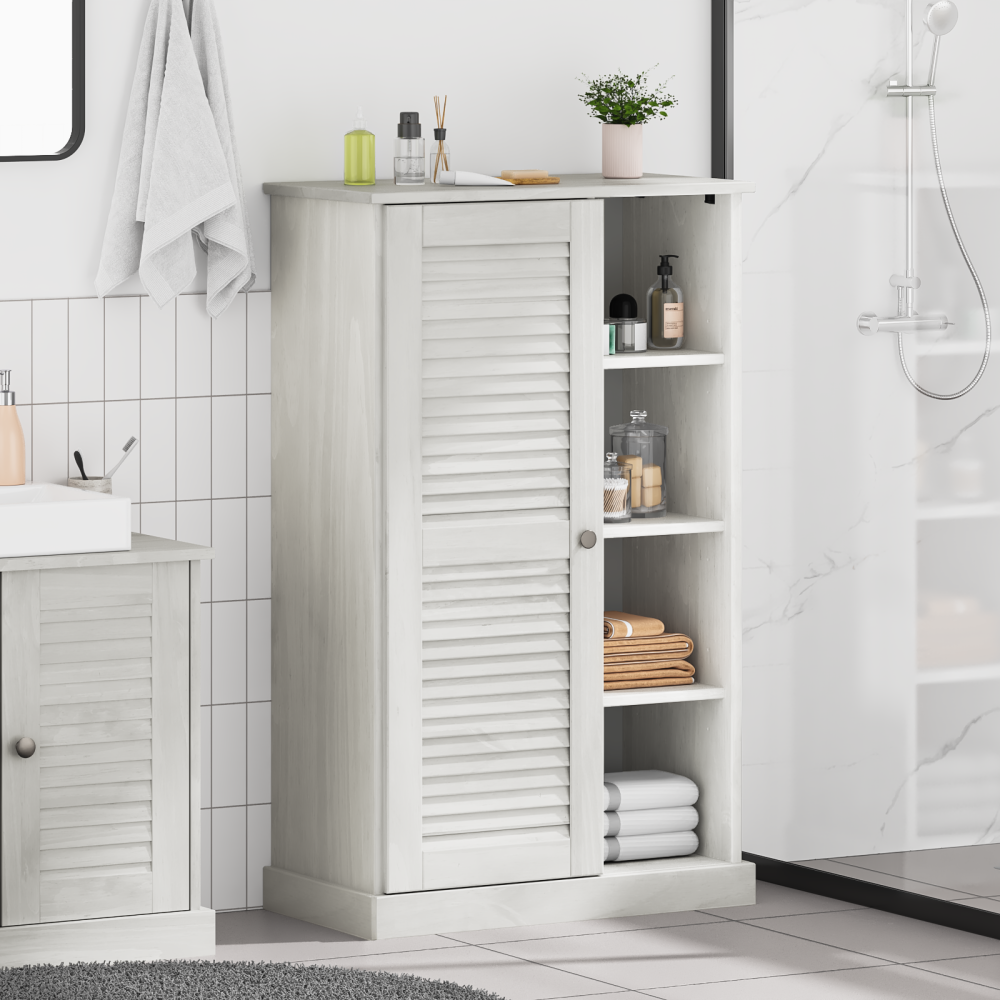vidaXL Badrumsskåp med lagring Vit 68 x 34 x 110 cm Massiv furu