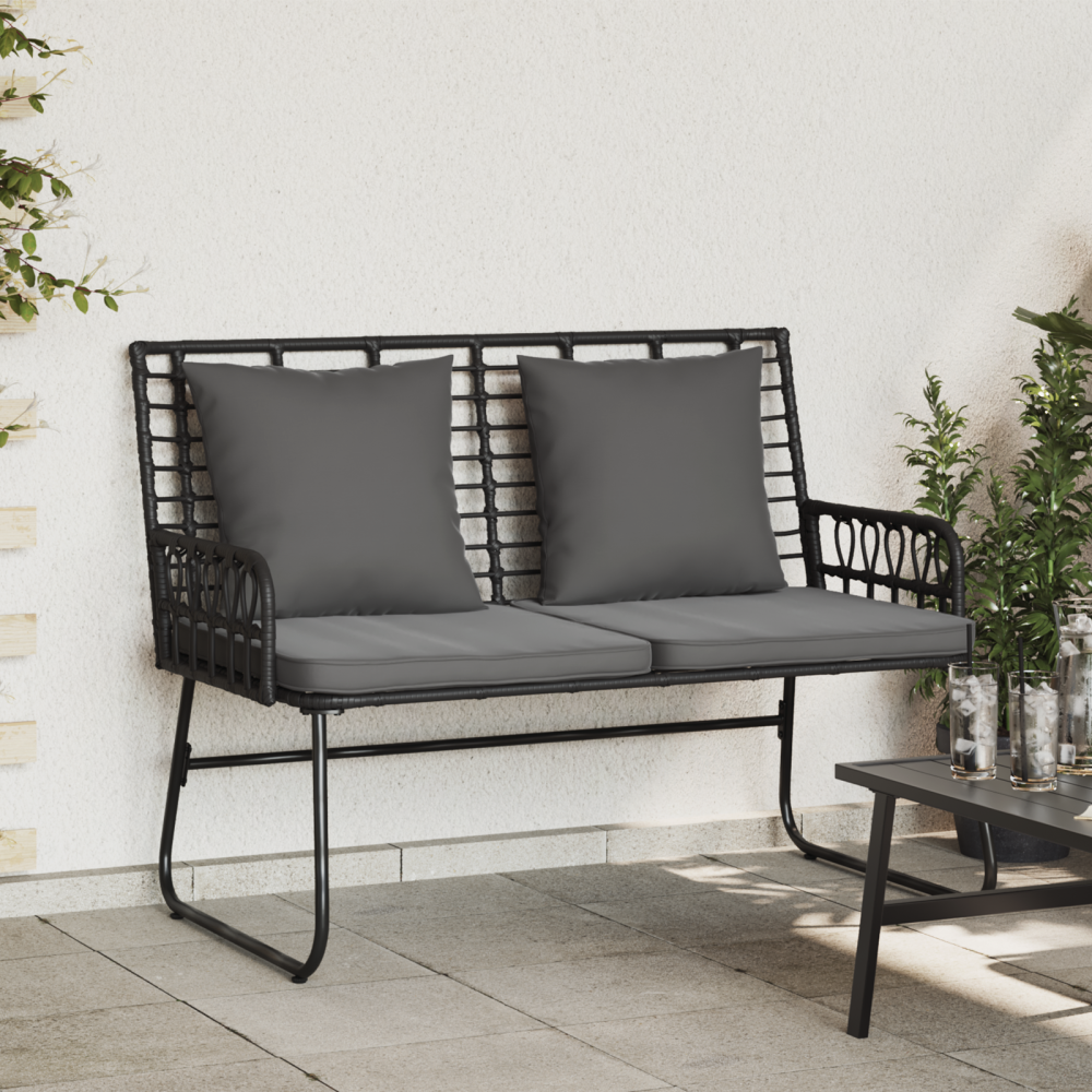 vidaXL Trädgårdsbänk med kudde Svart, Antracit 113 x 69 x 83 cm