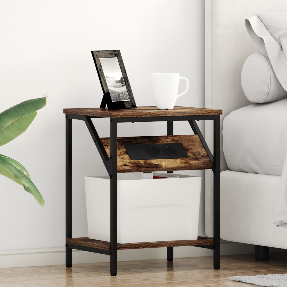vidaXL Sängbord 2 pcs Rökfärgad ek 38 x 30 x 48 cm Konstruerat trä
