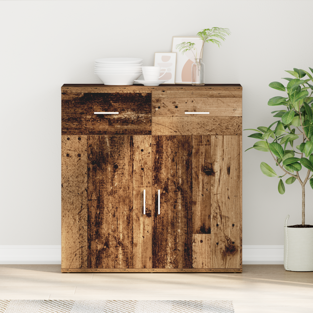 vidaXL Sideboard med låda med hylla Gammalt trä 79 x 38 x 80 cm Konstruerat trä