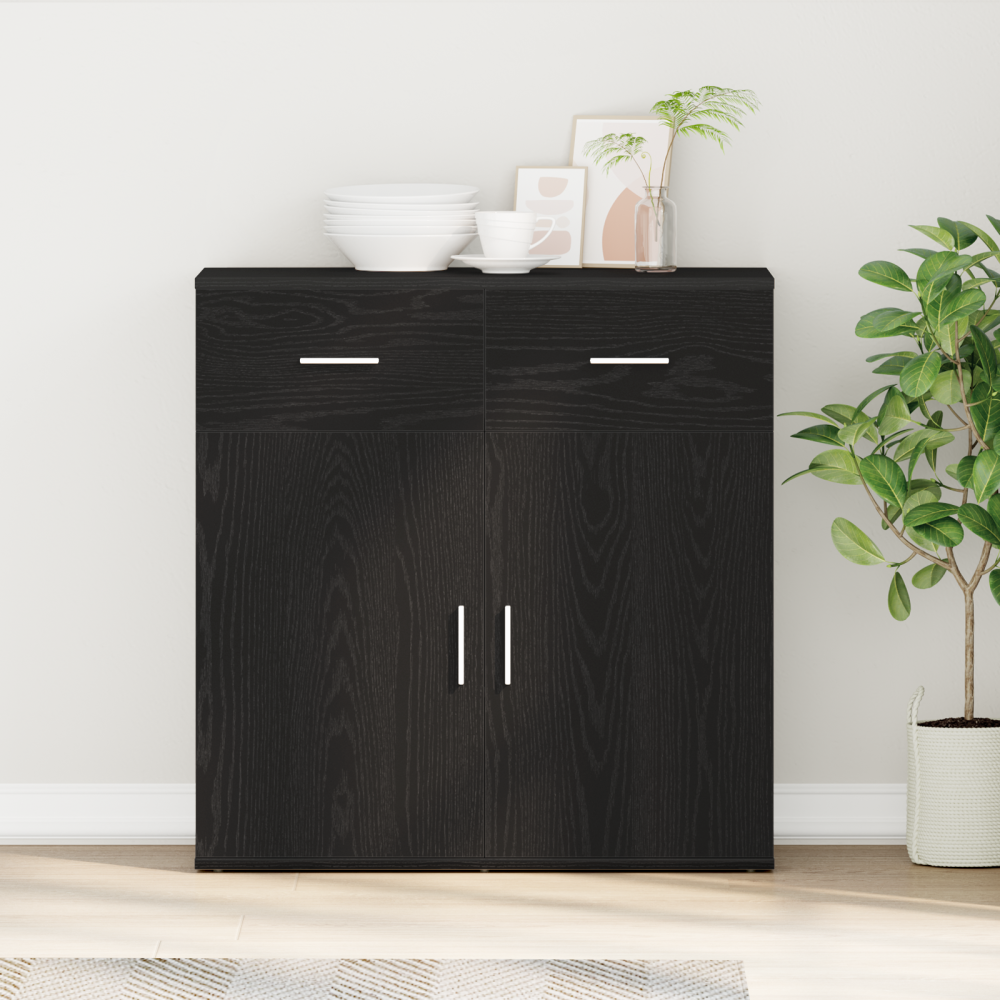 vidaXL Sideboard med låda med hylla med lagring med dörr Svart ek 79 x 38 x 80 cm Konstruerat trä