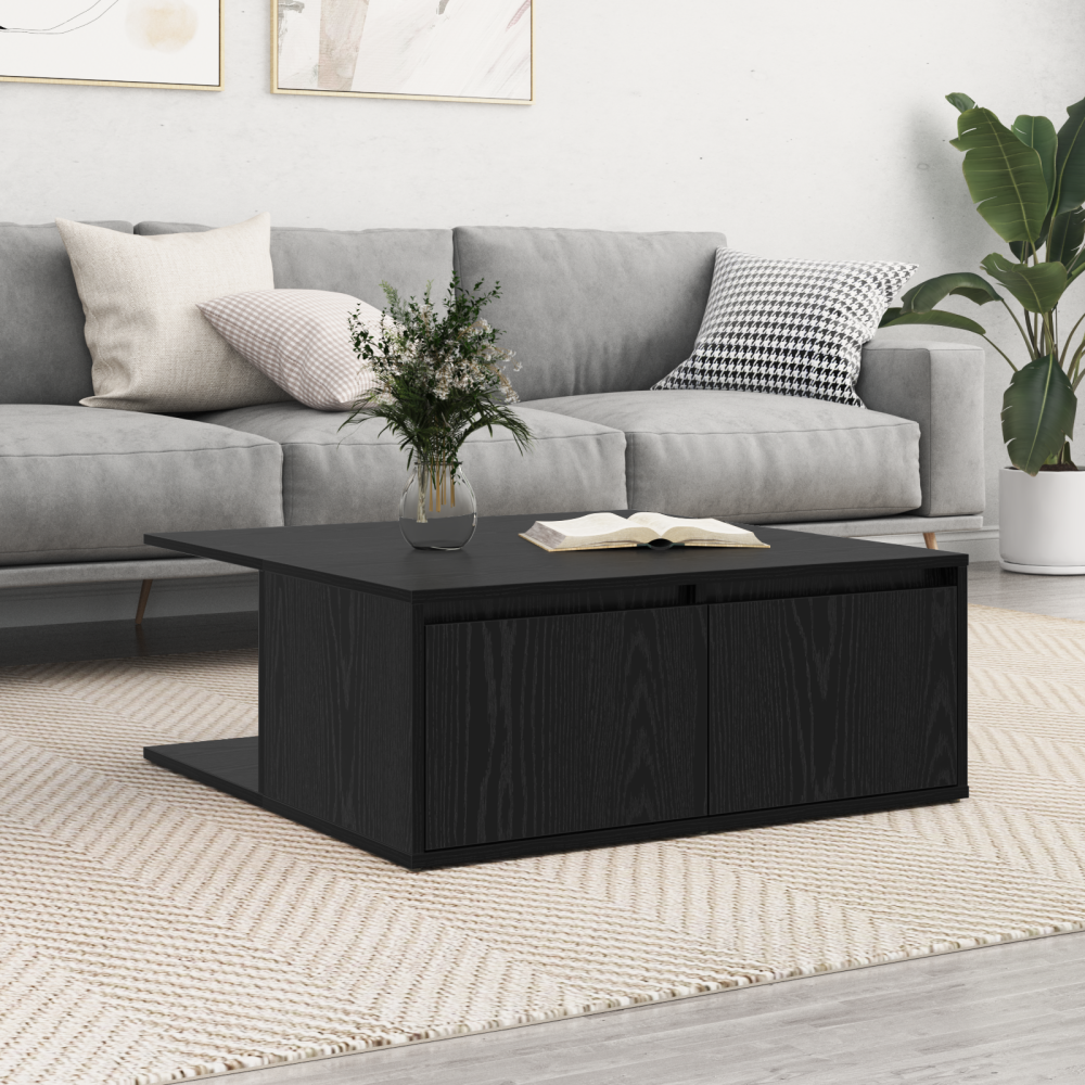 vidaXL Kaffeebord with Drawer Svart ek 80 x 80 x 31 cm Konstruerat trä