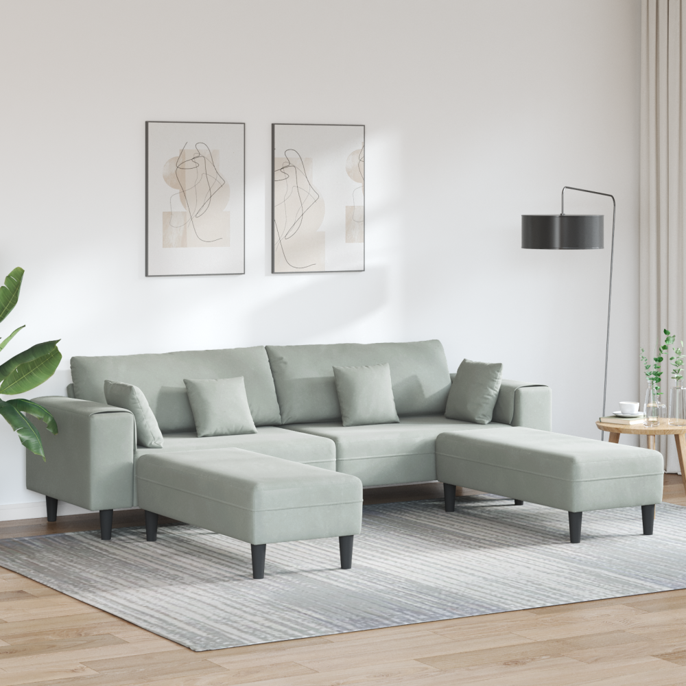 vidaXL Sammetsoffa med kudde med kudde 3 pcs Ljusgrå 208 cm Sammet