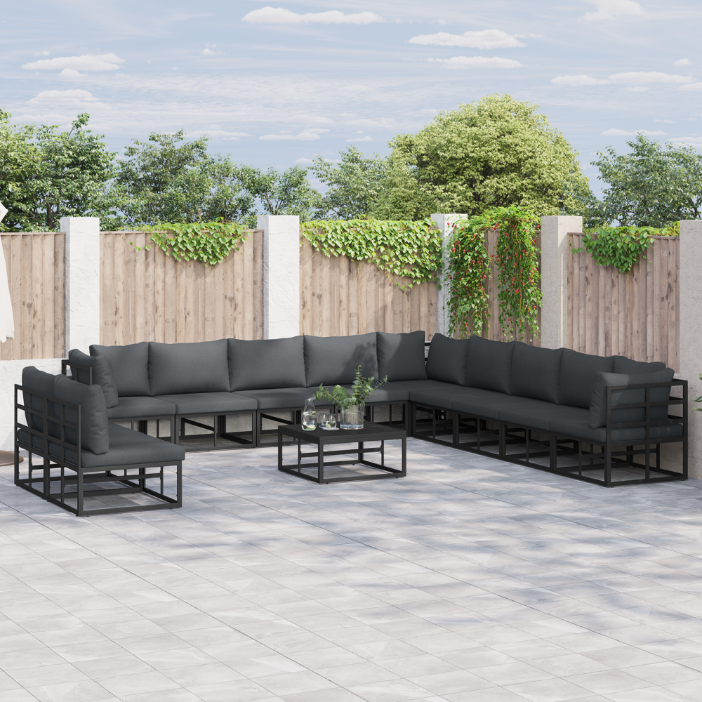 vidaXL Trädgårdsoffset 11 pcs Svart 70 x 70 x 32 cm Aluminium