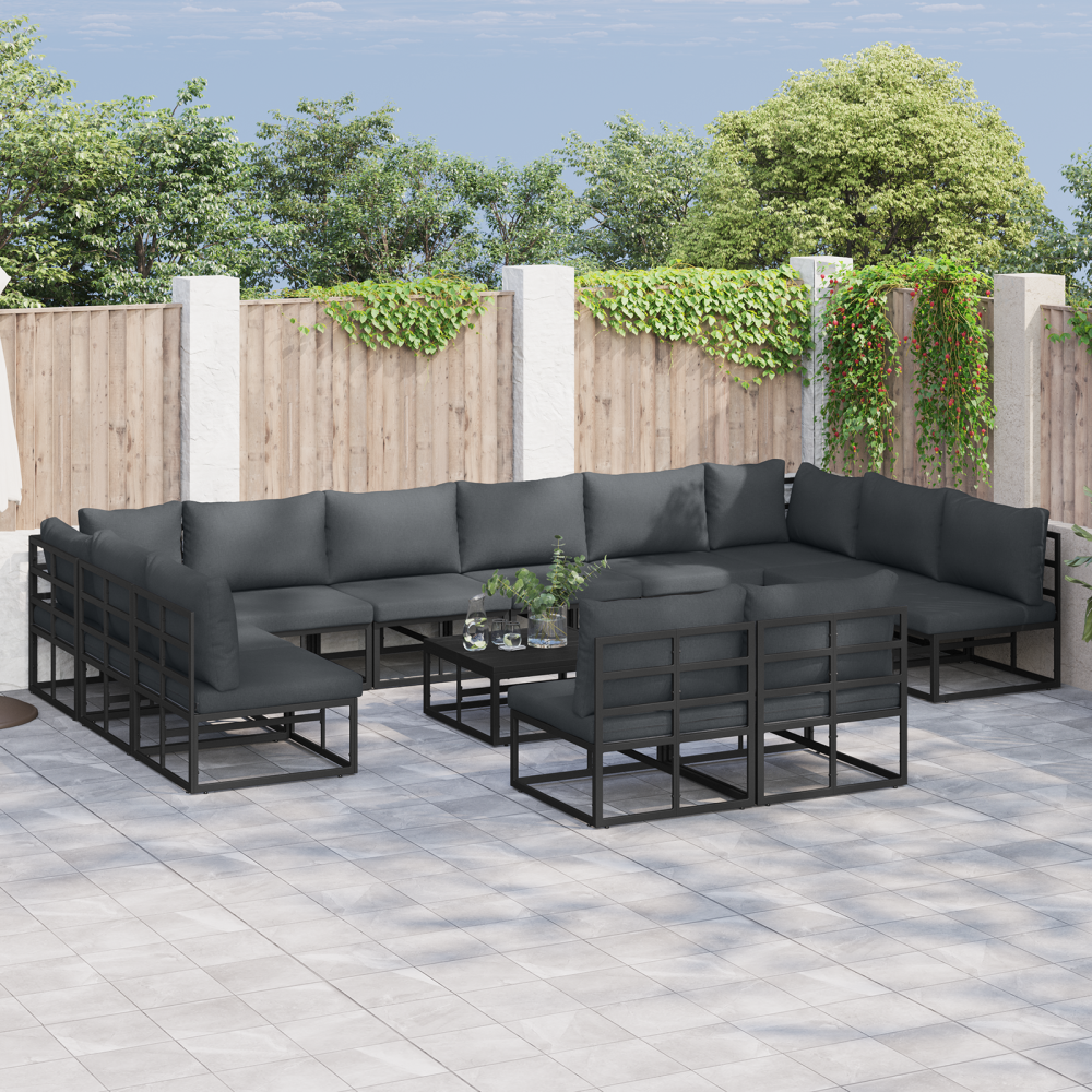 vidaXL Trädgårdsoffset 12 pcs Svart 423 x 211.5 x 71 cm Aluminium