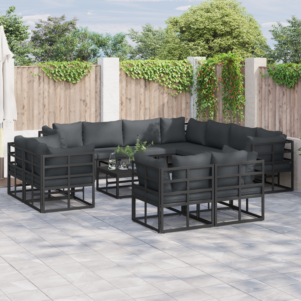 vidaXL Trädgårdsoffset 12 pcs Svart 70 x 70 x 32 cm Aluminium