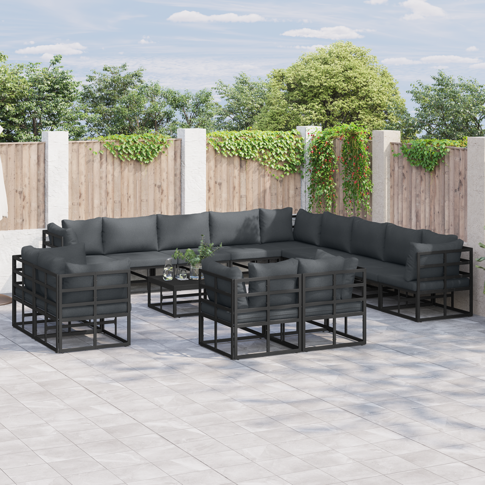 vidaXL Trädgårdsoffset 13 pcs Svart 353 x 353 x 71 cm Aluminium
