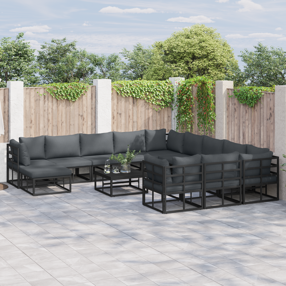 vidaXL Trädgårdsoffset 12 pcs Svart 71.5 x 71.5 x 71 cm Aluminium
