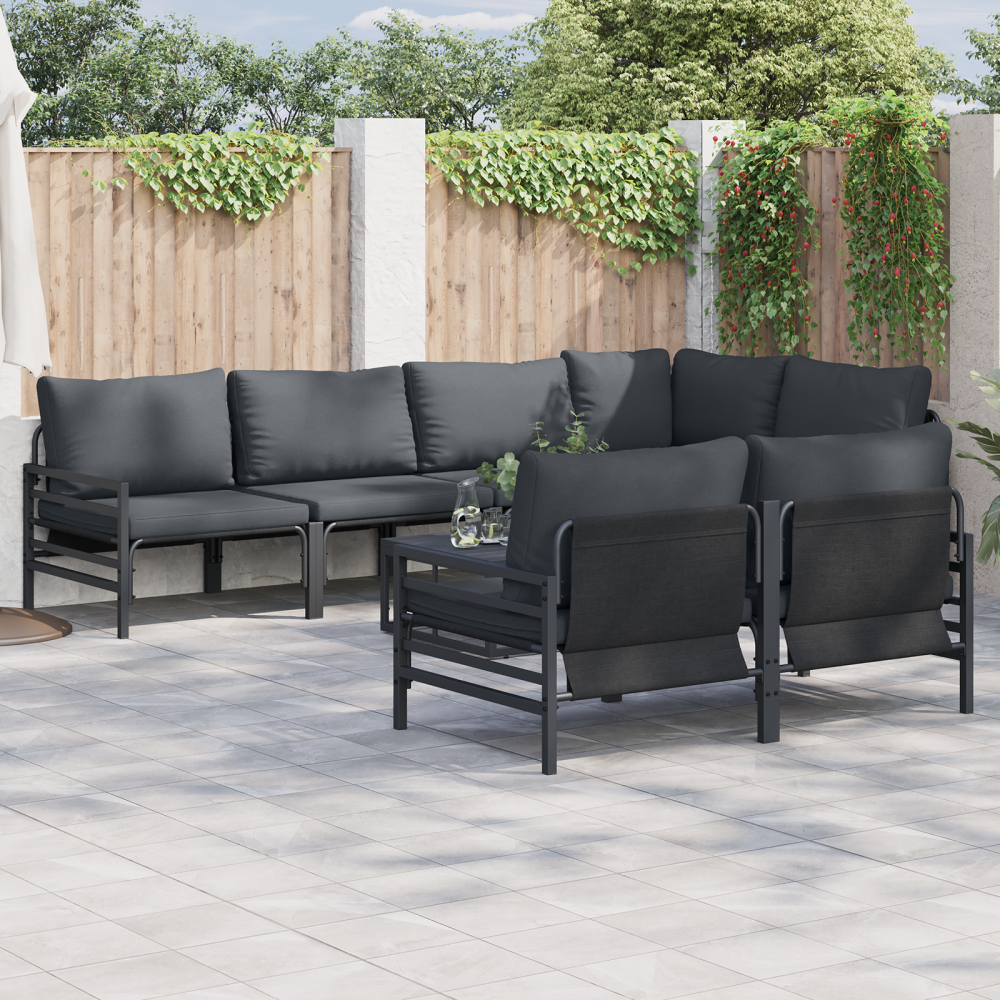vidaXL Trädgårdsoffset 7 pcs Antracit 320 x 160 x 71 cm Stål & tyg