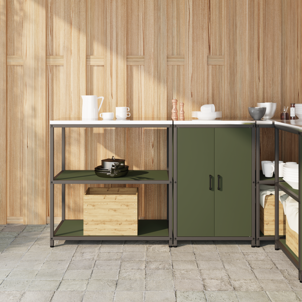 vidaXL Köksförvaringsset med hylla 2 pcs Olivgrön 150 x 50 x 92 cm