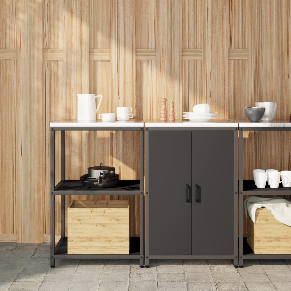 vidaXL Köksförvaringsset 2 pcs Svart 120 x 50 x 92 cm Kallvalsat stål