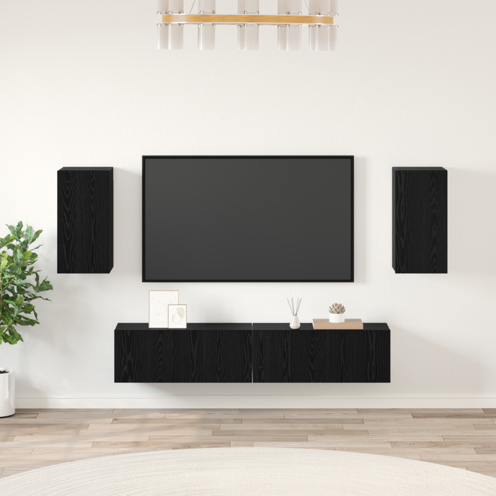 vidaXL TV-skåpset med hylla med lagring med dörr 4 pcs Svart ek 80 x 30 x 30.5 cm