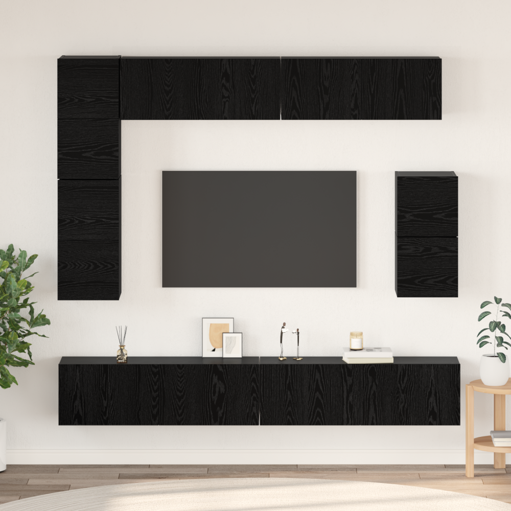 vidaXL TV-bänkset med hylla Övrigt med lagring 8 pcs Svart Ek