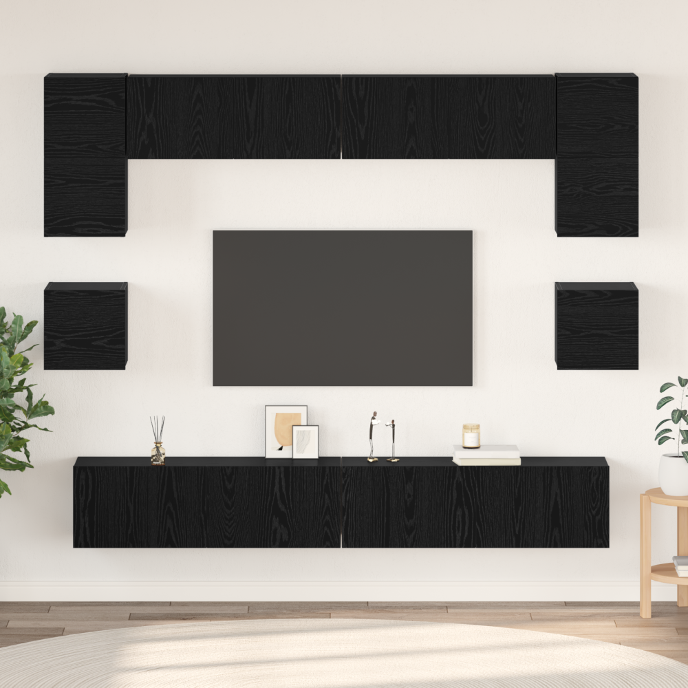 vidaXL TV-bänkset 8 pcs Svart ek 100 x 30 x 30 cm Konstruerat trä