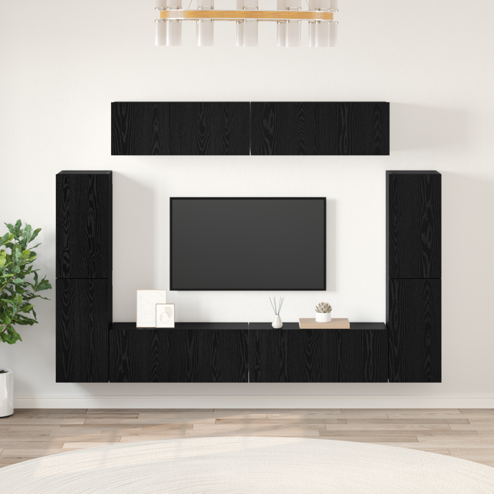 vidaXL TV-bänkset 8 pcs Svart ek 80 x 30 x 30.5 cm Konstruerat trä