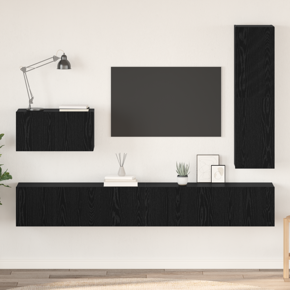 vidaXL TV-bänkset 4 pcs Svart ek 30.5 x 30 x 110 cm Konstruerat trä