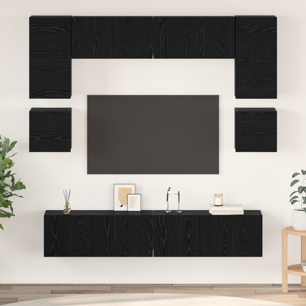 vidaXL TV-bänkset 8 pcs Svart ek 80 x 30 x 30 cm Konstruerat trä