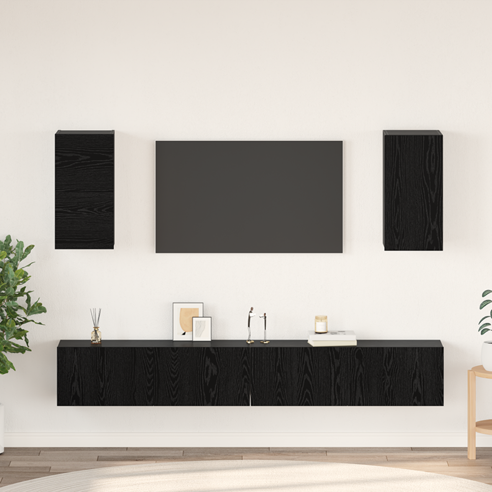 vidaXL Vägg TV Skåp med hylla med lagring med dörr 6 pcs Svart ek Konstruerat trä
