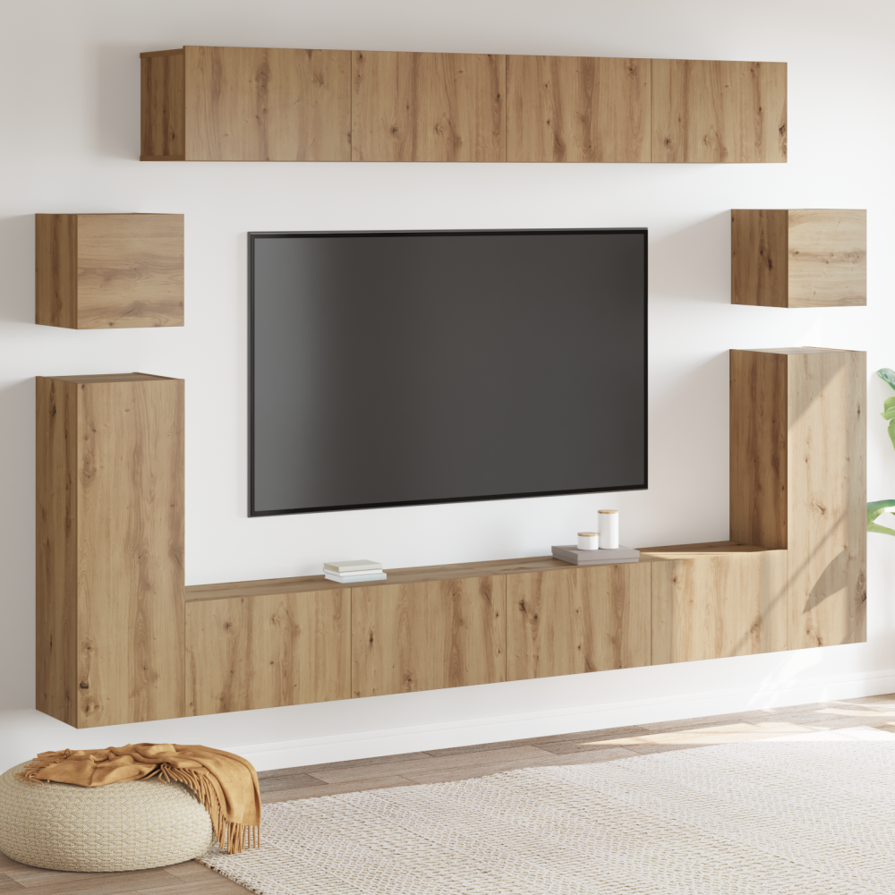 vidaXL TV-bänkset med hylla 8 pcs Hantverks-ek Medium Konstruerat trä