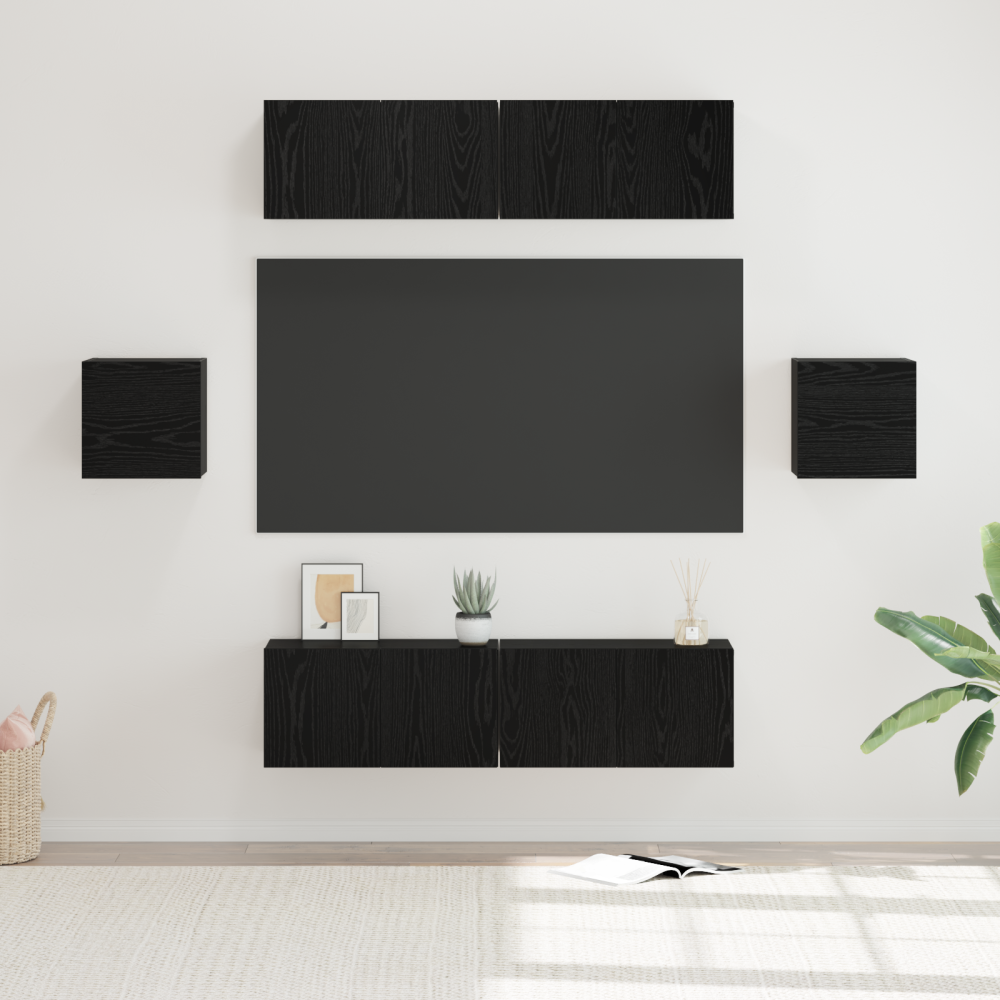 vidaXL TV-bänkset 6 pcs Svart ek 60 x 30 x 30 cm Konstruerat trä