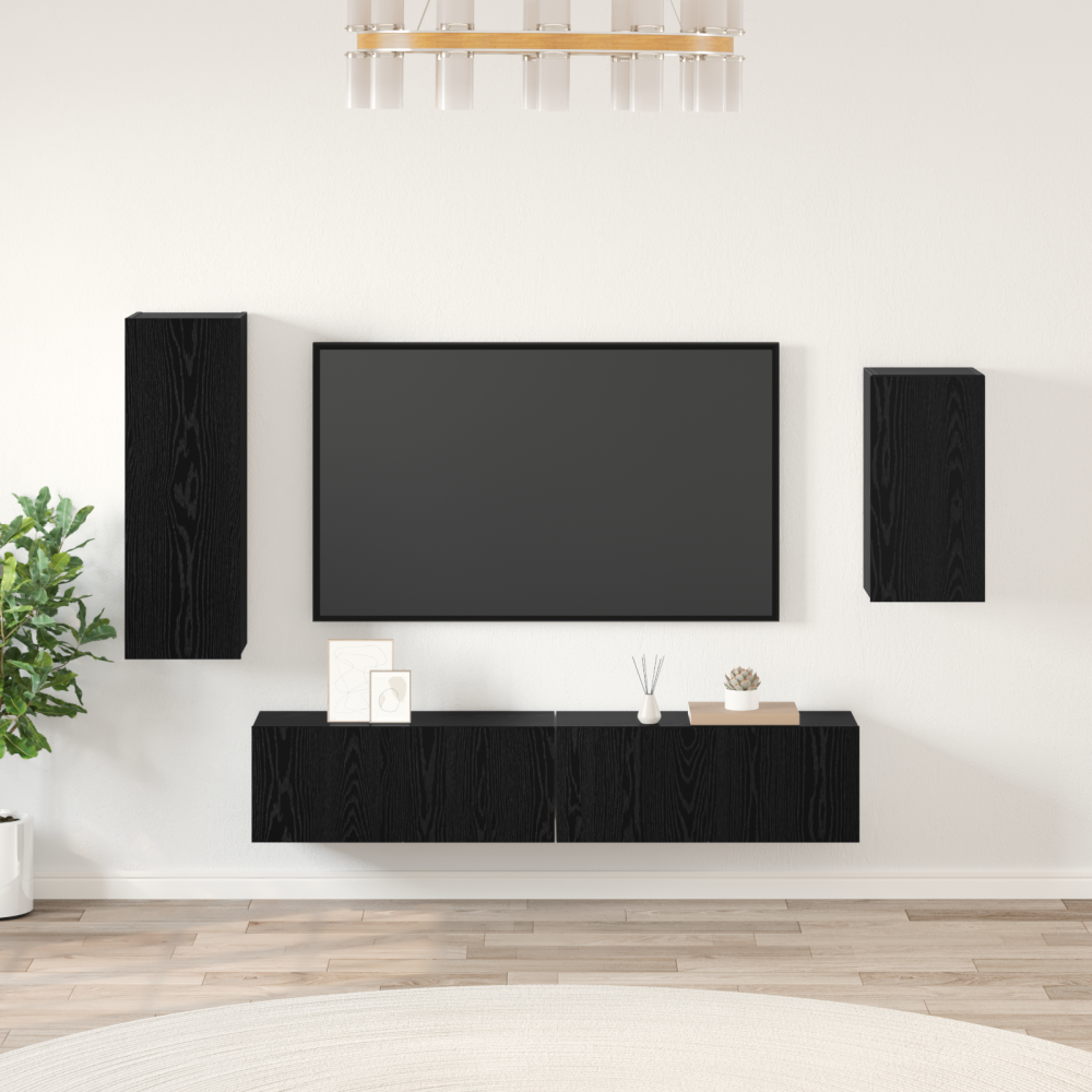 vidaXL TV-bänk set med hylla med lagring med dörr 4 pcs Svart ek 30.5 x 30 x 90 cm
